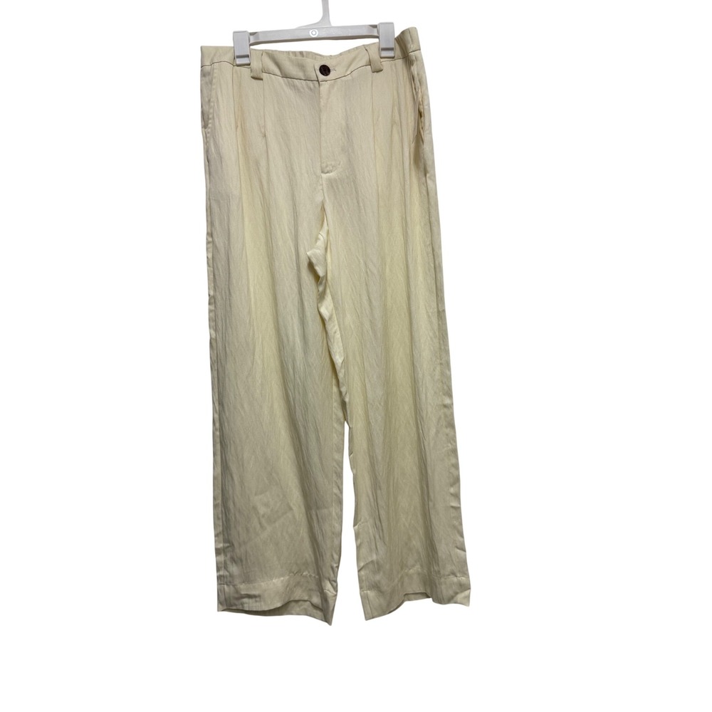 A New Day Womens High-Rise Wide Leg Pleated Trousers Cream Off-White Size 14 NWT